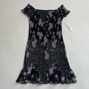 NWT AQUA off the shoulder ruched floral dress